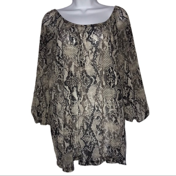INC International Concepts Tops - Inc Peasant Stretch Mesh Snakeskin Top 3X
